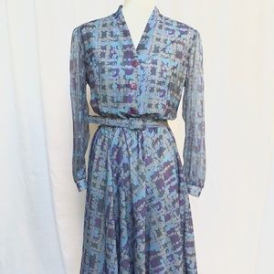 Vintage Abstract Blue Printed Dress